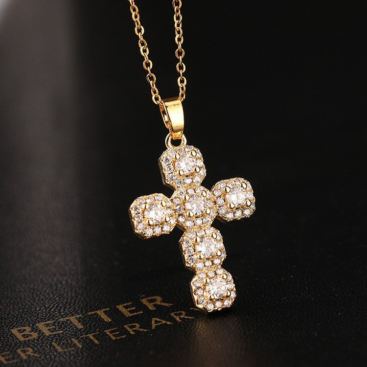 Wholesale Retro Punk Gold Plated Rhinestone Cross Necklace For Women Fashion Accessory Gift