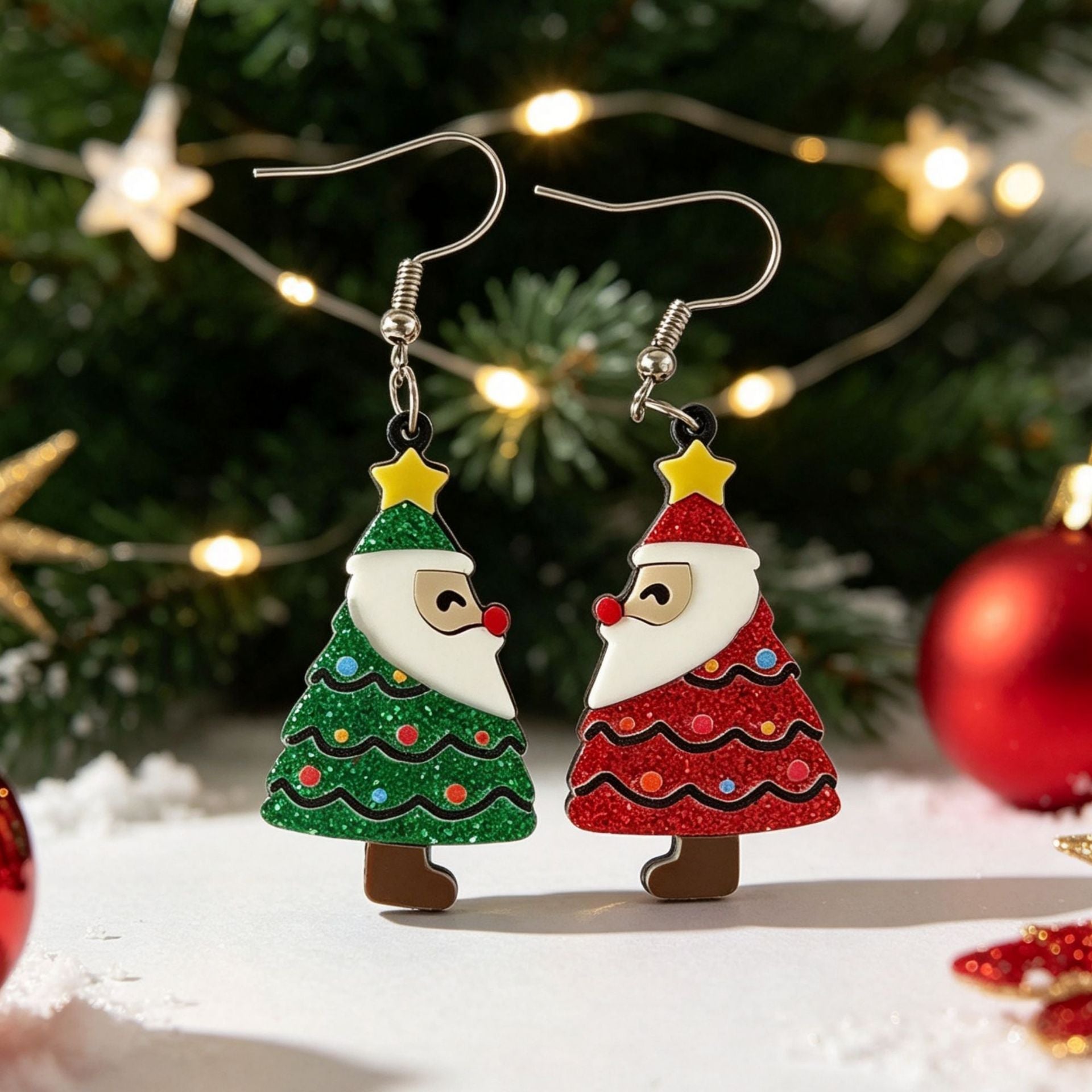 Wholesale Christmas  Tree Acrylic Earrings Double Layer Glitter Fun Design Festive Party Fashion Accessory Holiday Gift