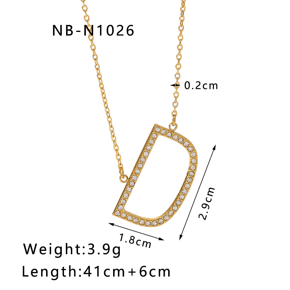 Wholesale Stainless steel letter pendant necklace diamond plated 18K gold  necklace