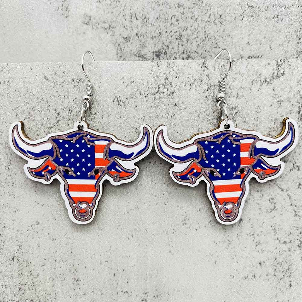 Wholesale American Independence Day Five Pointed Star Wooden Earrings ACC-ES-CY020