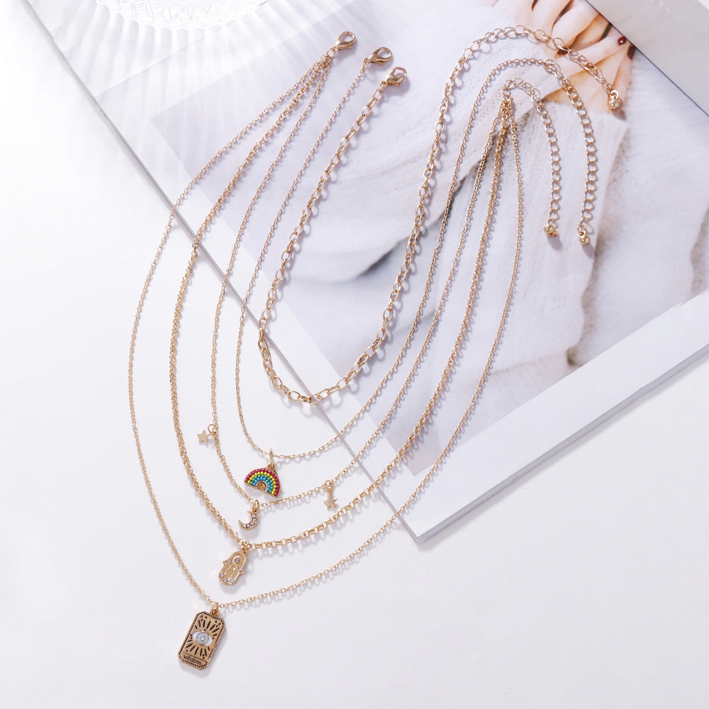 Wholesale Colorful Rice Beads Alloy Necklace Multi-layered Devil Eye Necklaces ACC-NE-ZhuJi011