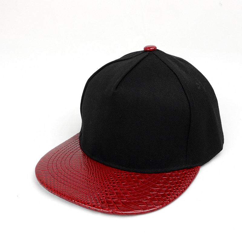 Wholesale Flat Brim Hat PU leather color matching hip hop hat  baseball cap