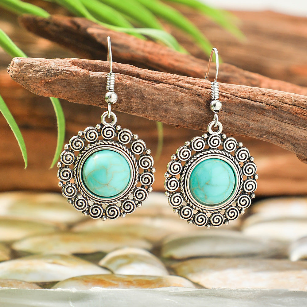 Wholesale Retro Bohemian Turquoise Alloy Earrings Party Wear Fashion Accessory