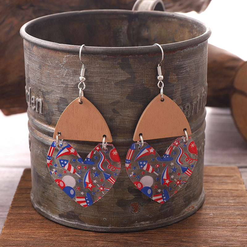 Wholesale Independence Day Star Earrings Striped Love Acrylic Stitching Earrings