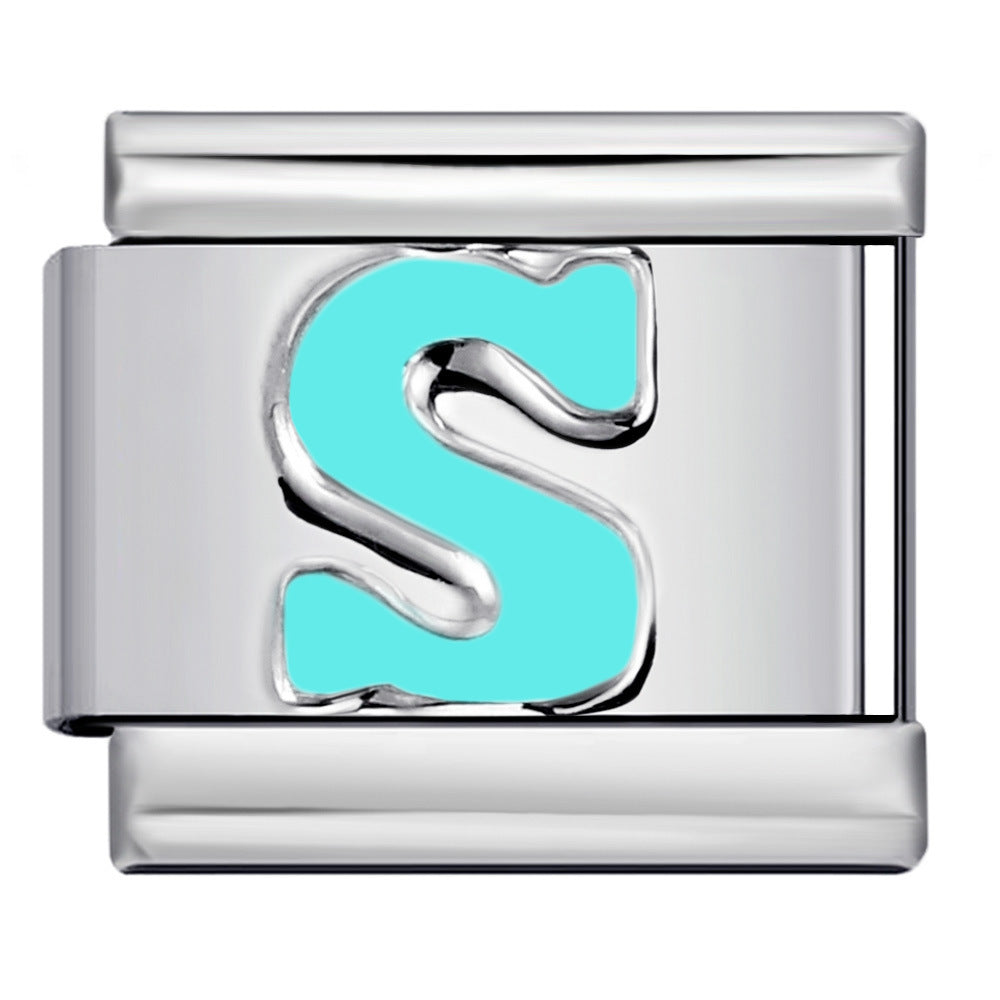 Wholesale Italian Charm Bracelet 9mm DIY Splicing Blue Letter Series Stainless Steel Composable Bracelet