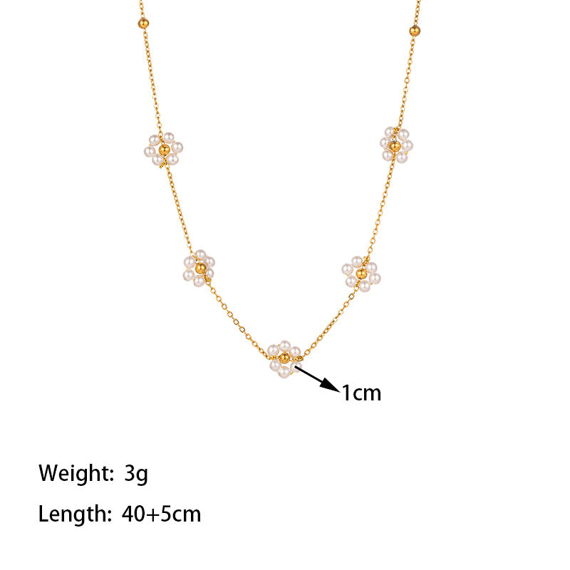 Wholesale Small Fragrance Style Flower Pearl Titanium Steel Necklace Bracelet Set ACC-NE-Tais002