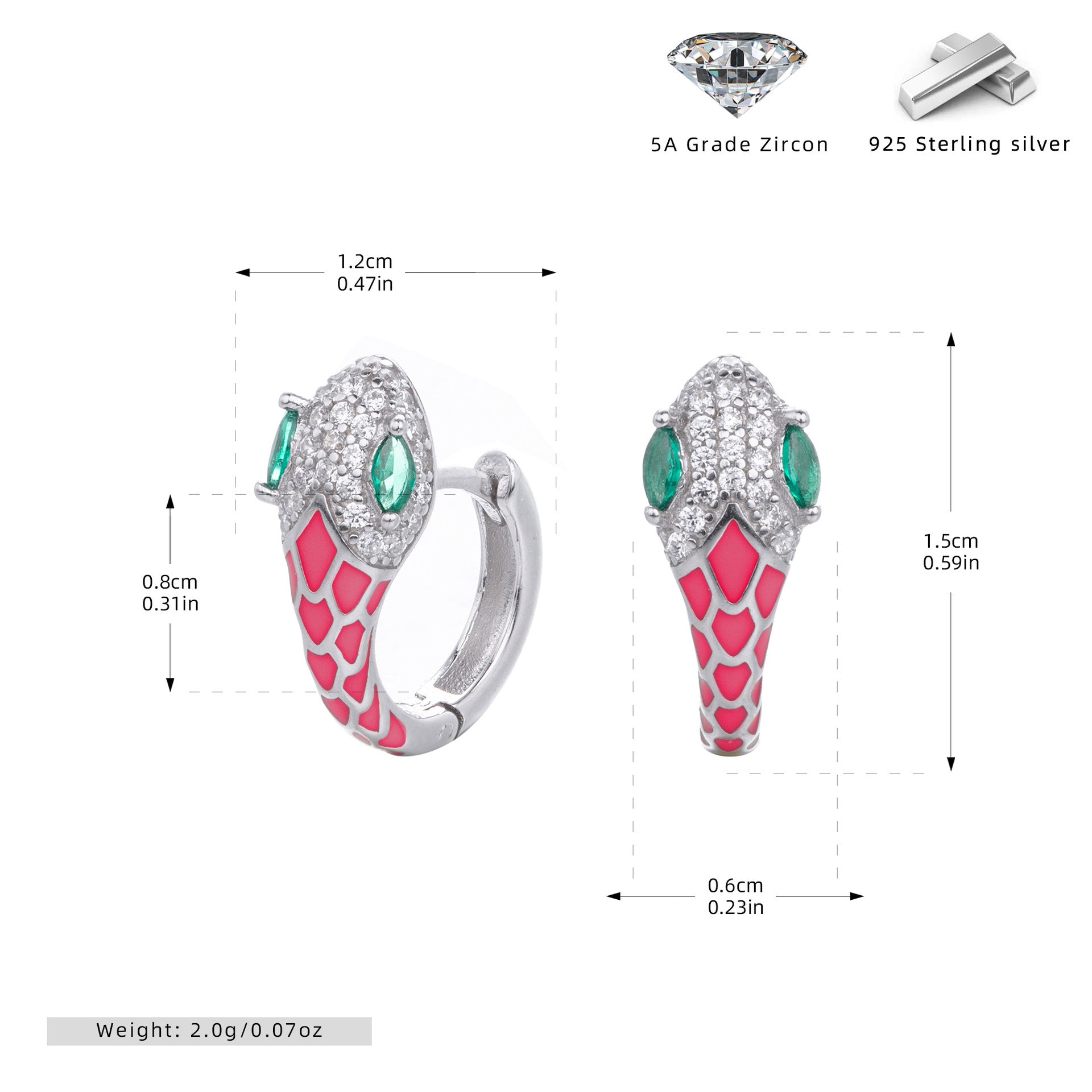 Wholesale s925 Sterling Silver Snake Ear Buckle Color Oil Drop Earrings