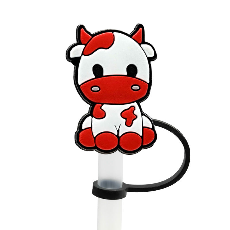Wholesale 20PCS 8mm Cartoon Cow Silicone Straw Tube Cap Straw Decoration