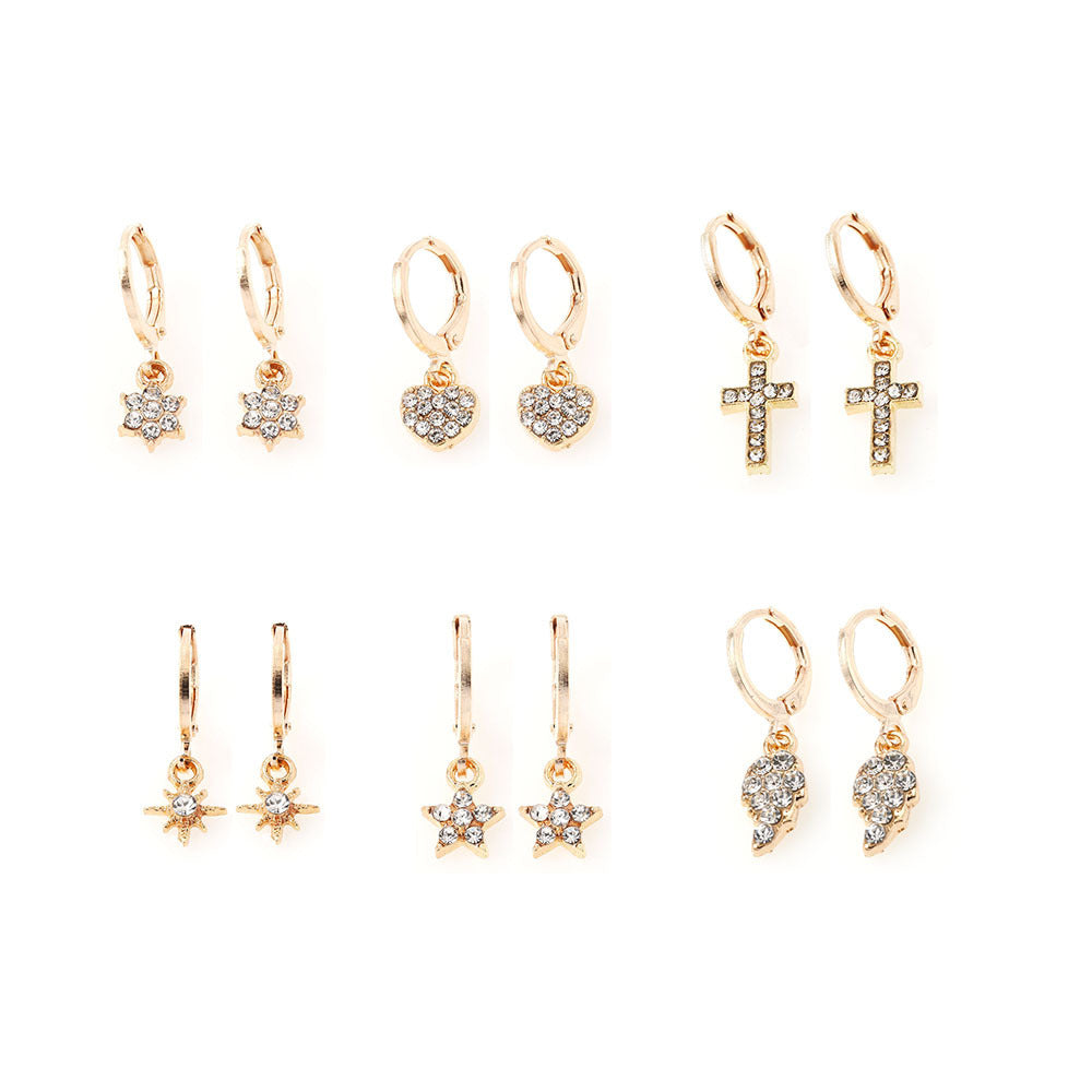 Wholesale Bohemian a variety of wings stars cross personality ear buckle earrings set