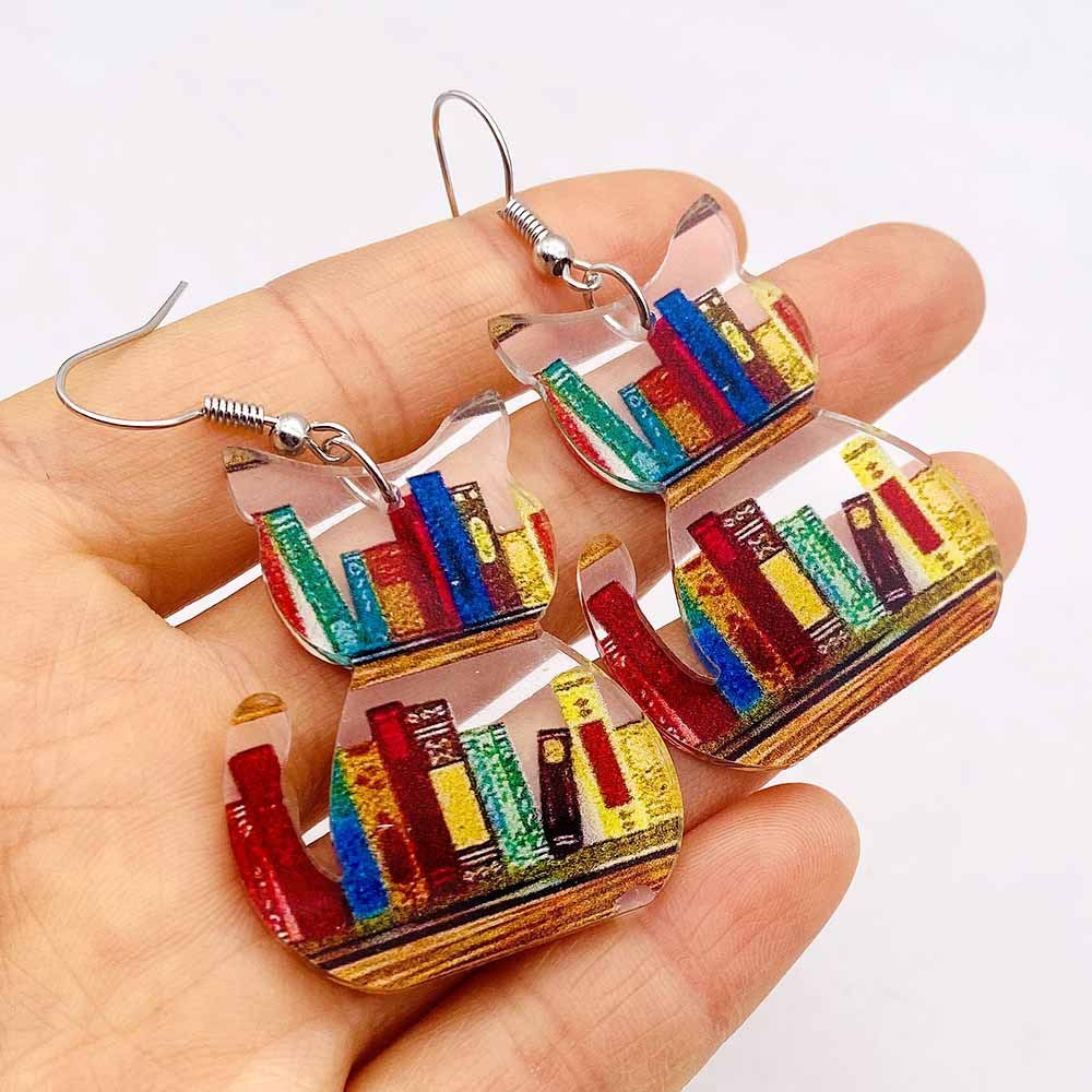 Wholesale Acrylic Teachers' Day Cat Dog Bookshelf Earrings ACC-ES-ChenY058