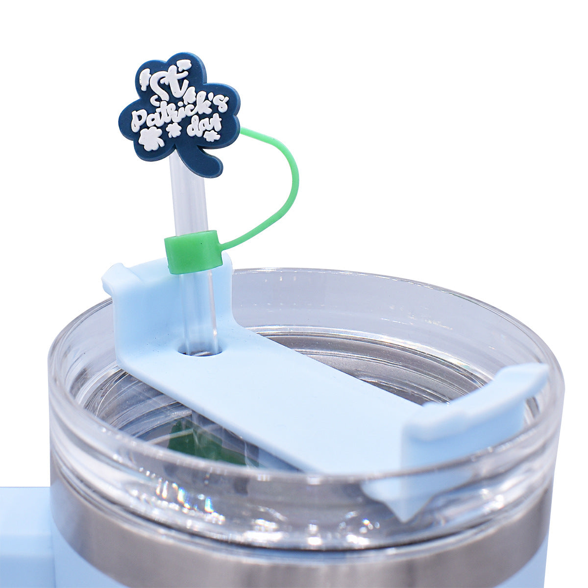 Wholesale Random 100pcs 10mm  PVC St. Patrick's Day Clover Straw Tube Cap