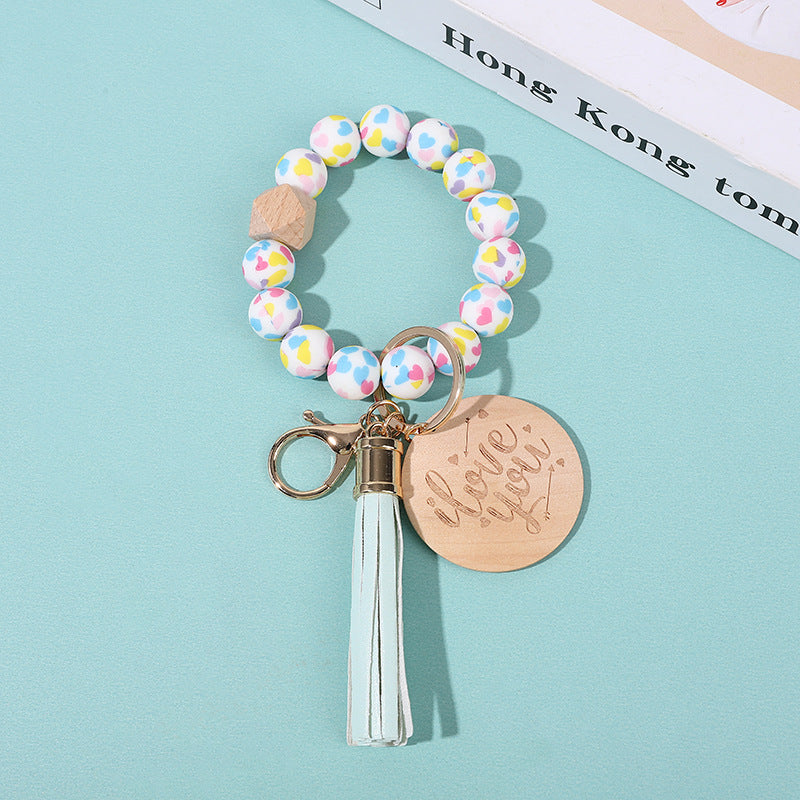 Wholesale Colorful Floral Heart Shape Silicone Beaded Wristlet Keychain ACC-KC-QiuXue010