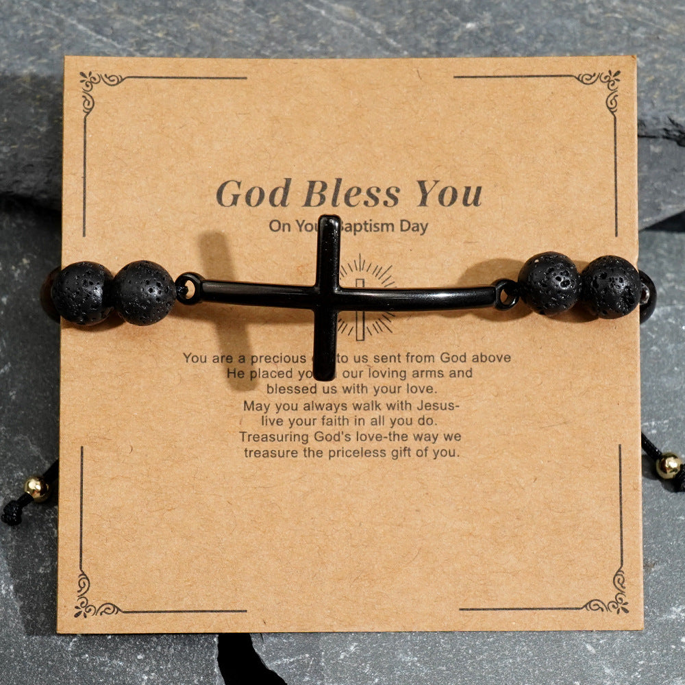 Wholesale  Copper Beads Gun Color Cross Semi-Precious Stone Men's Bracelet