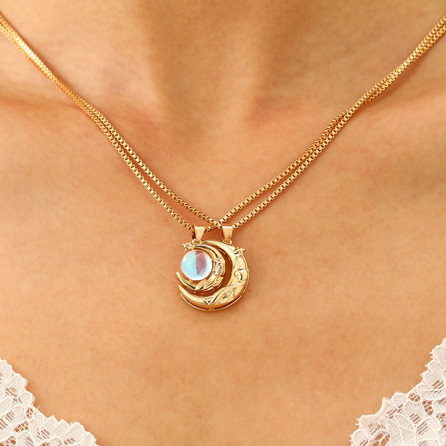 Wholesale sun and moon lovers 100 languages necklace