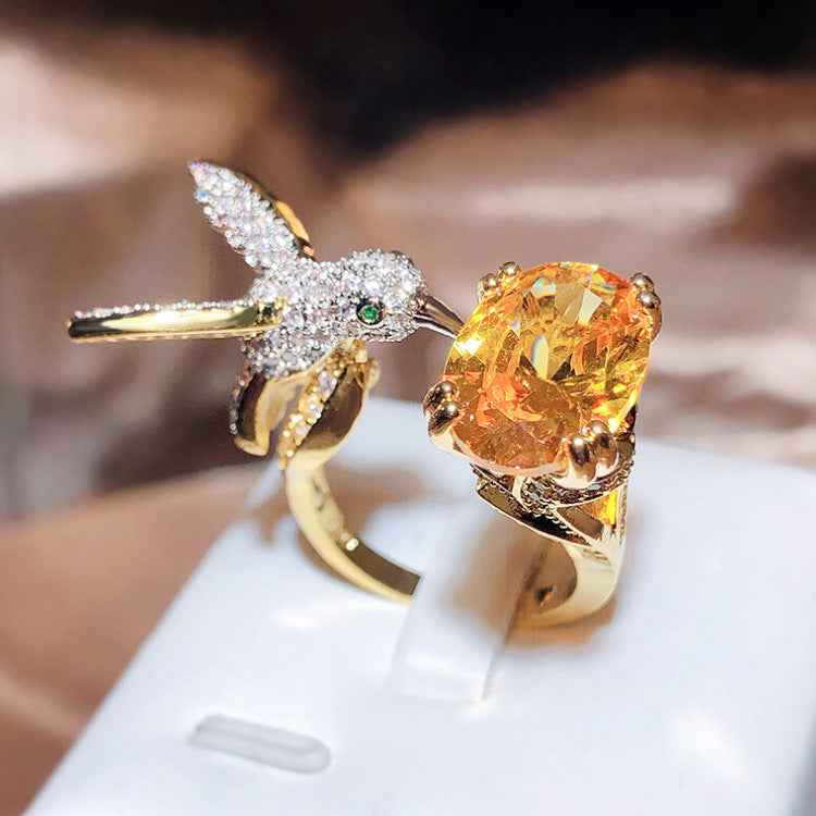 Wholesale  Luxury Aquamarine Hummingbird Adjustable Ring