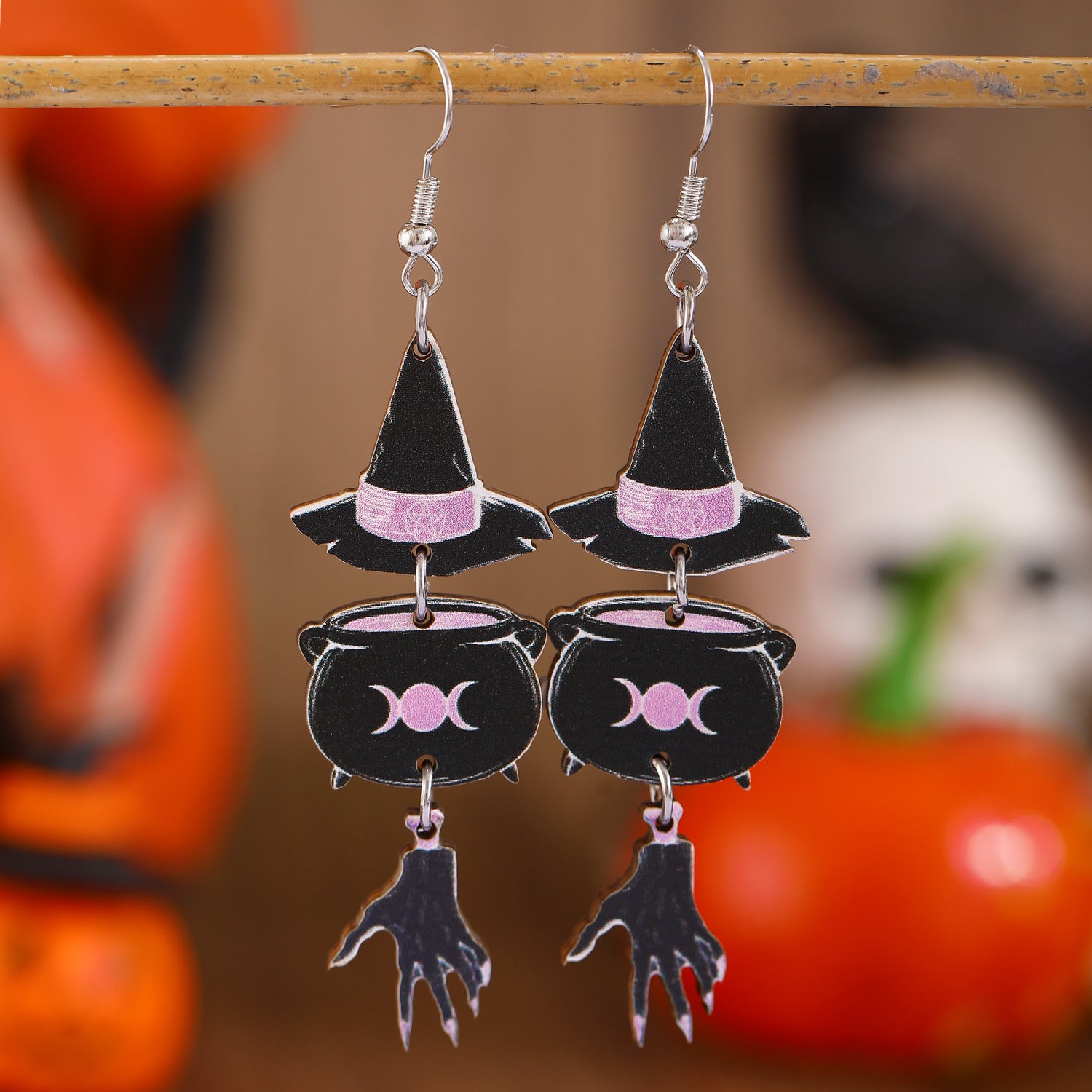 Wholesale  Pumpkin Skull Ghost Printed Wood Earrings Women' s Jewelry Accessory