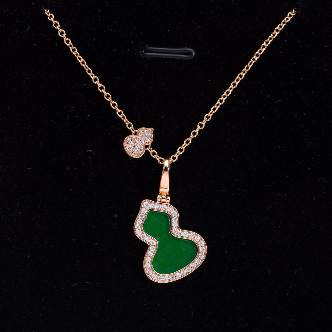 Wholesale Gourd 925 Silver Peacock Green 18K Rose Gold Clavicle Necklace