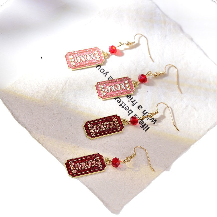 Wholesale xoxo Valentine' s Day Heart-Shaped Envelope Droplet Earrings