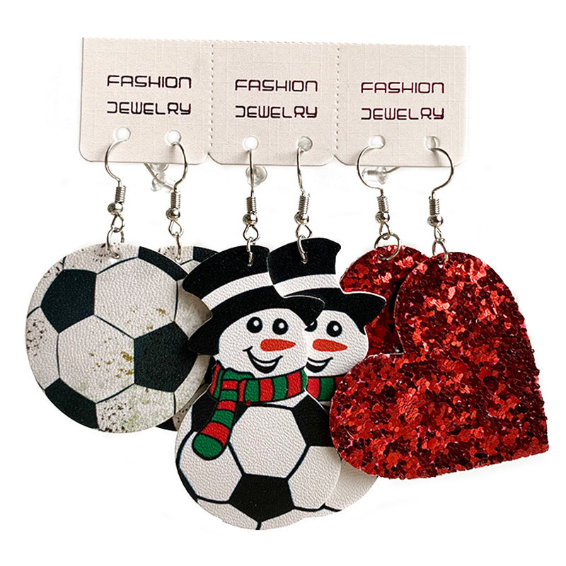 Wholesale 2 Sets Christmas Earrings Set Rugby Snowman PU Leather Earrings Set ACC-ES-HY134