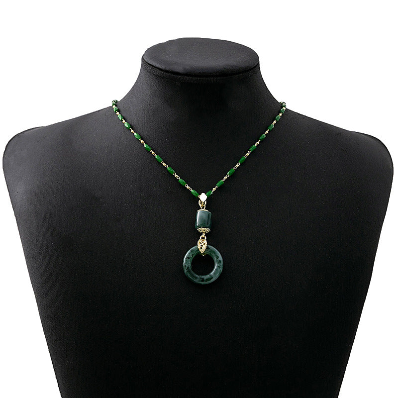 Wholesale  Retro Emerald Gradient Peace Button Necklace
