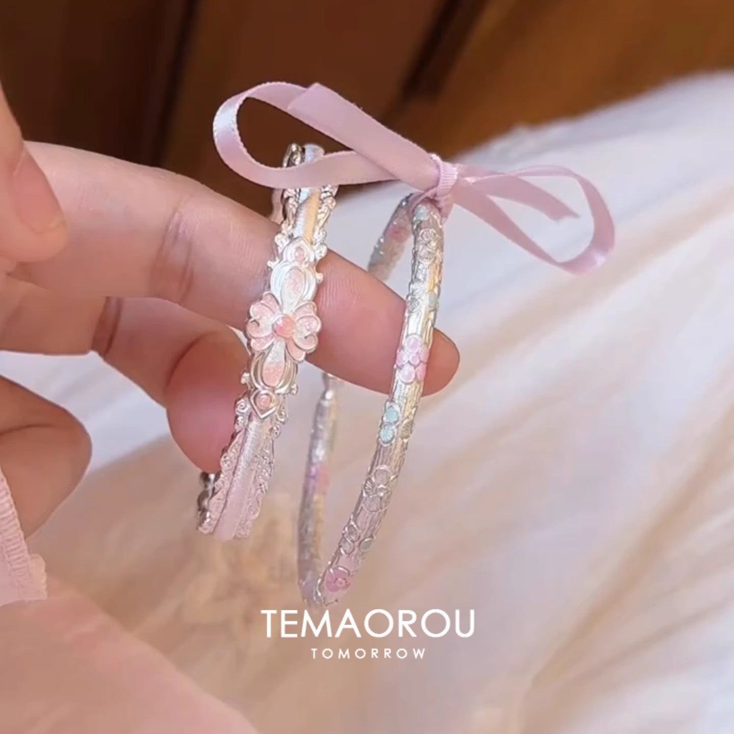 Wholesale  Enamel Pink Flower Bow Bracelet