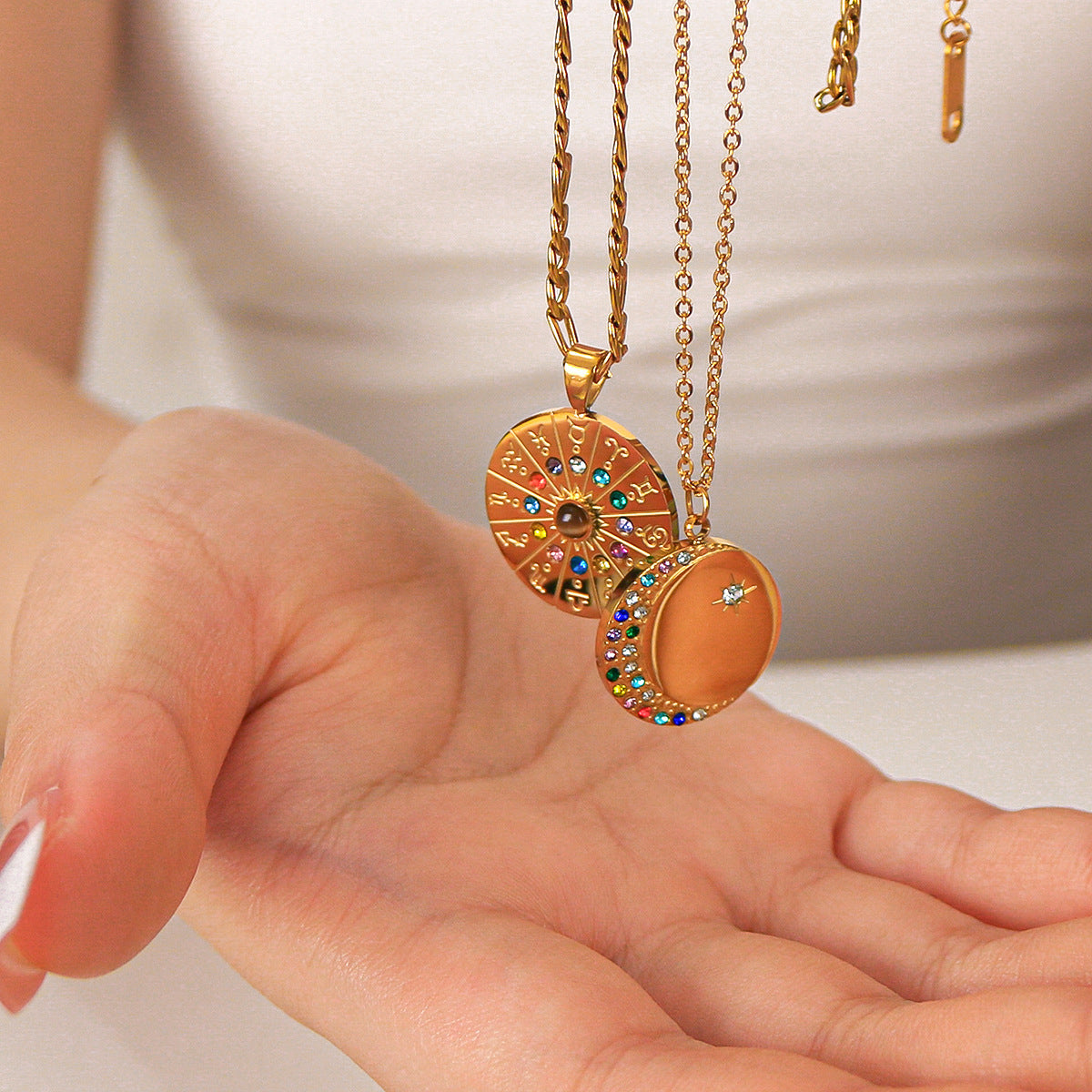 Wholesale Stainless Steel Plated 18K Gold Retro 12 Constellation Pendant Necklace