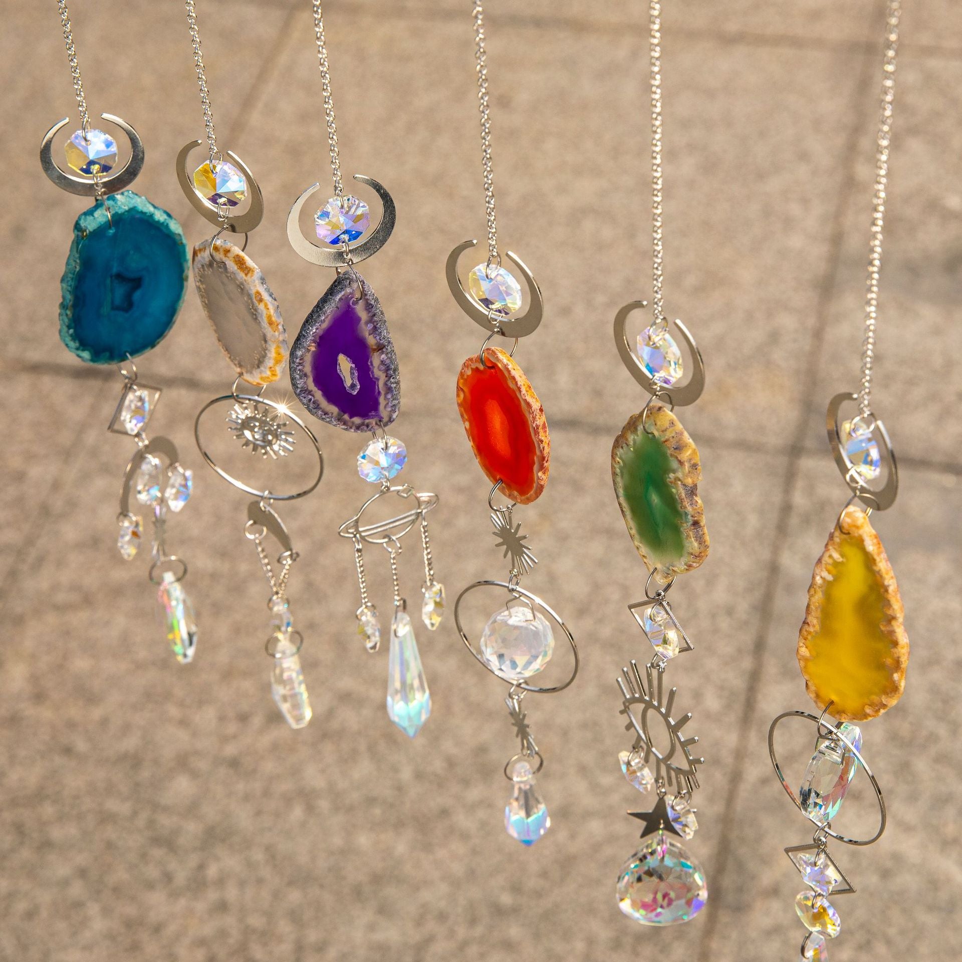 Wholesale  Raw Stone Agate Lighting Pendant Crystal Sun Catcher Prism Ball Wind Chimes Decoration