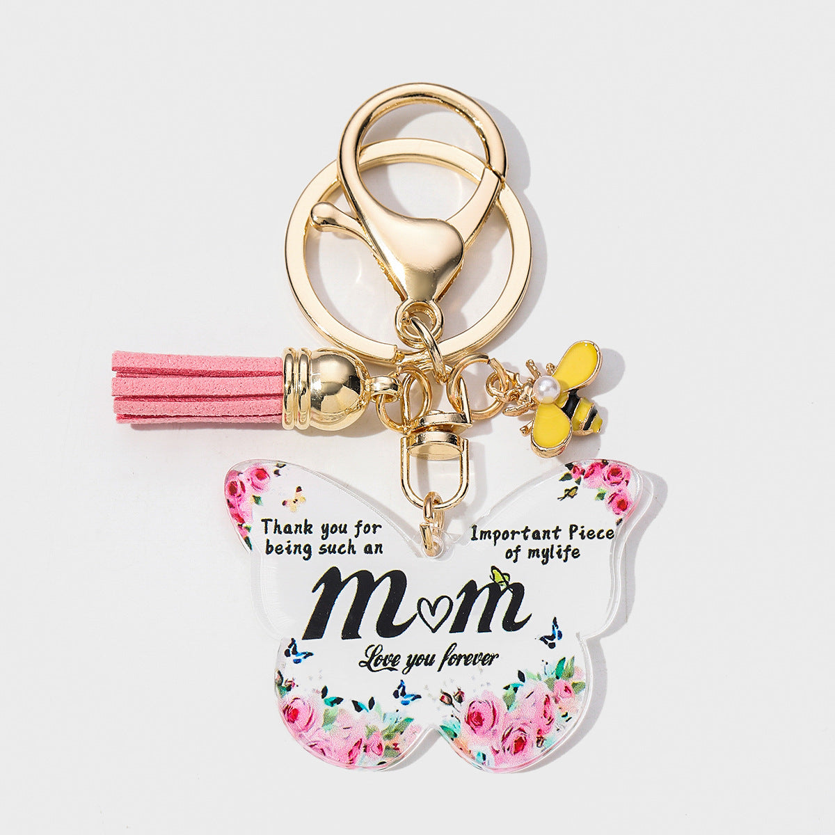 Wholesale 1PCS Arrival Butterfly Shape Acrylic MOM Pendant Key Chain Gift for Mother' s Day Valentine' s Day Anniversary