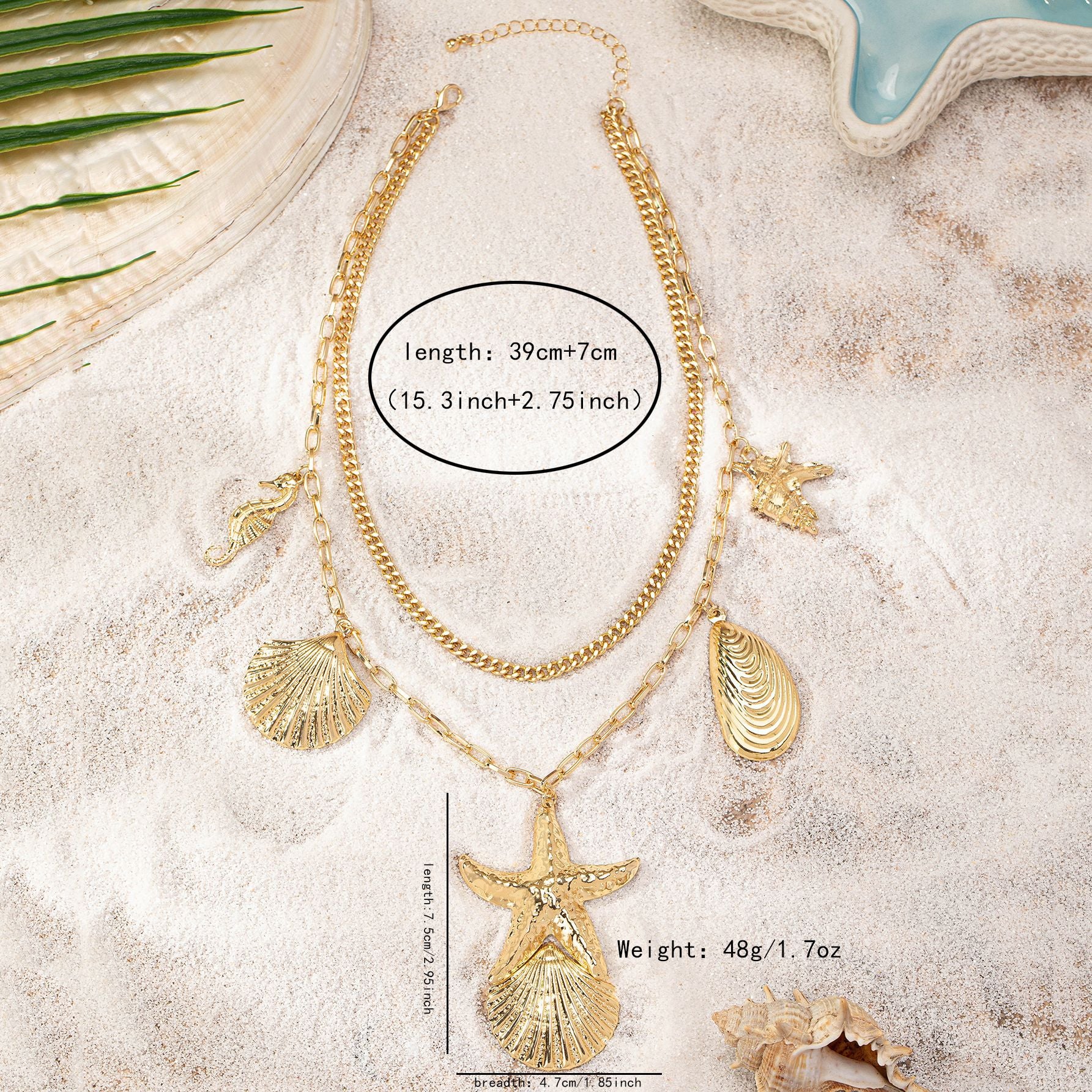 Wholesale Trendy Starfish Shell Pendant Necklace Alloy Ocean Design Jewelry Accessory For Women