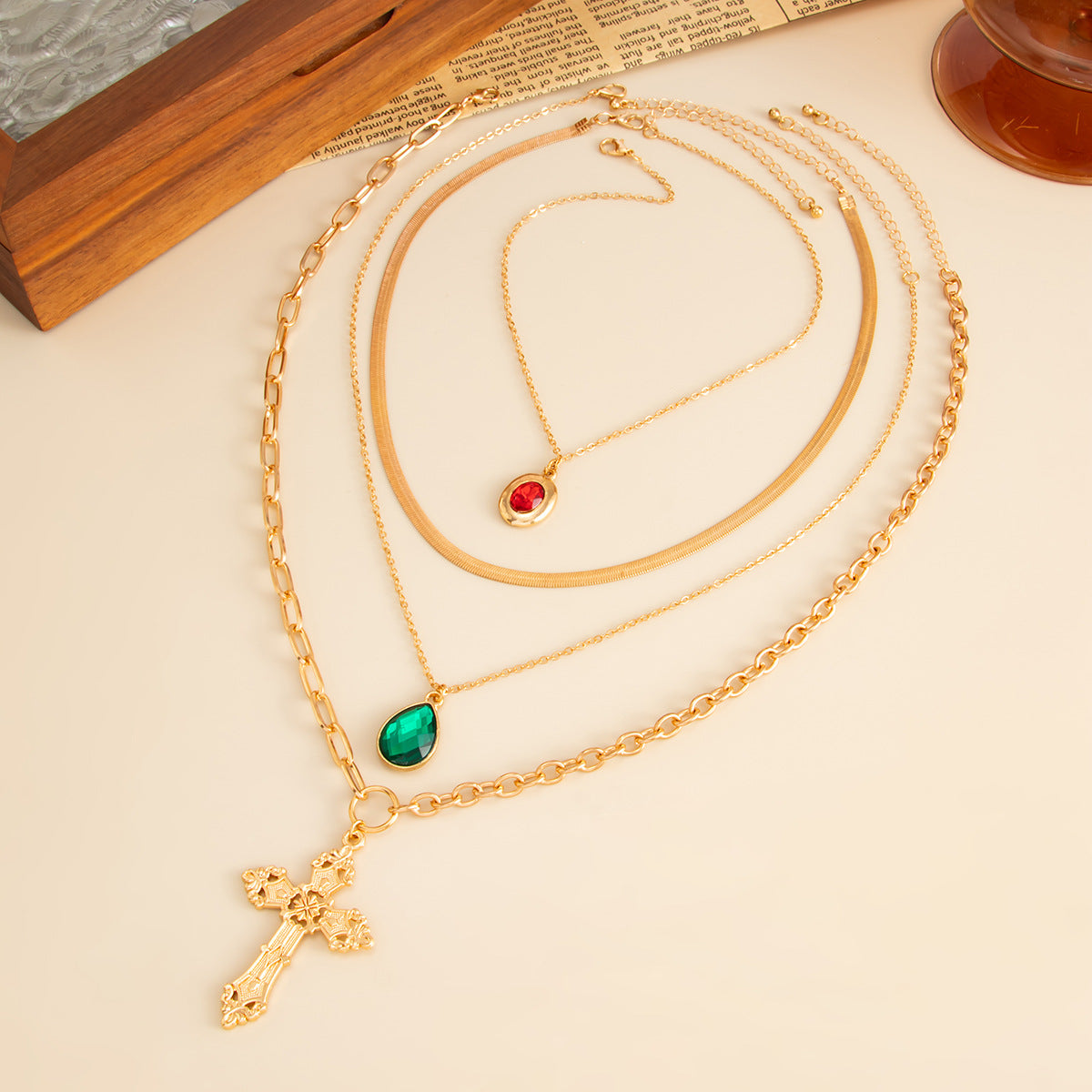 Wholesale hip-hop rhinestone and gemstone cross pendant necklace