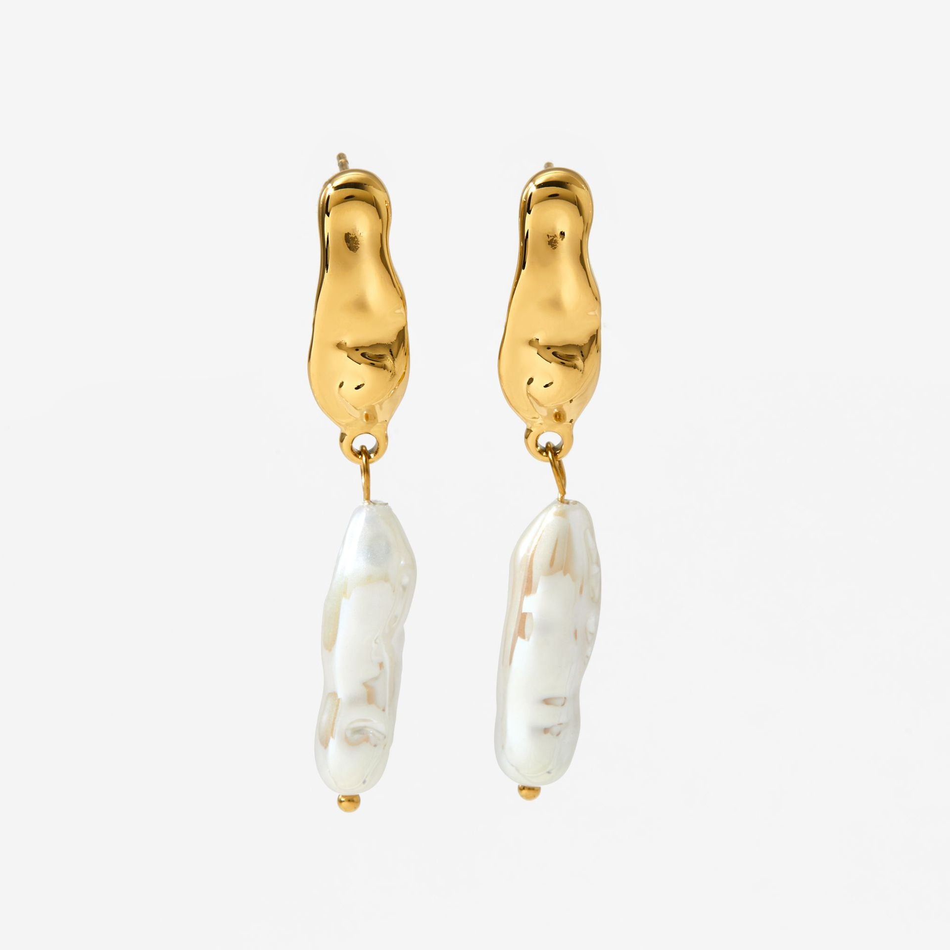 Wholesale Stainless steel Long Baroque Alien  Pearl Pendant Earrings