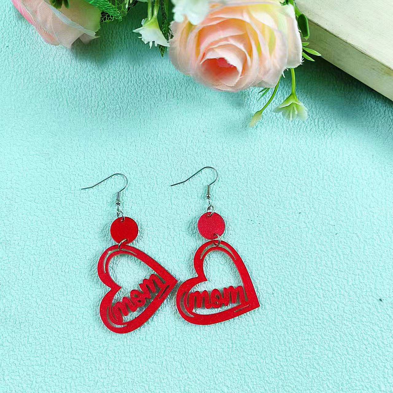 Wholesale MAMA Mother's Day Acrylic Earrings Heart Earrings ACC-ES-AnDao006