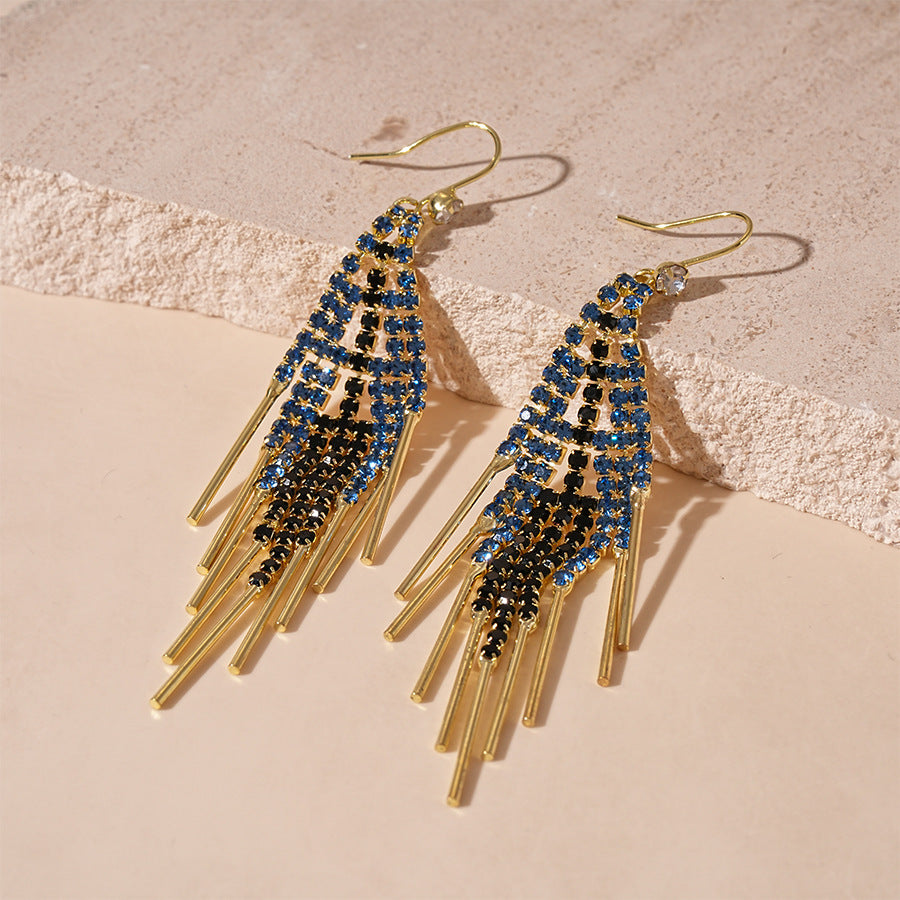 Wholesale Super shiny light luxury diamond geometric tassel ear hooks