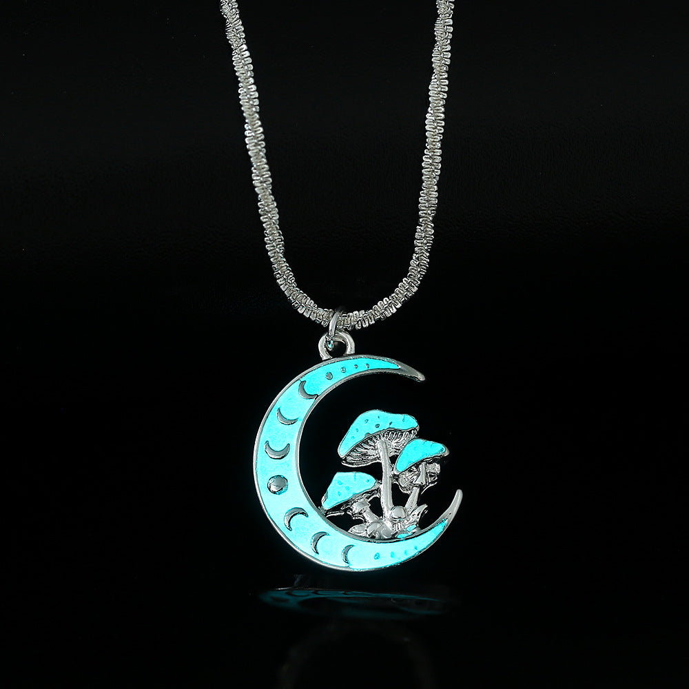 Wholesale luminous star moon mushroom pendant with silver shiny blingbling clavicle chain