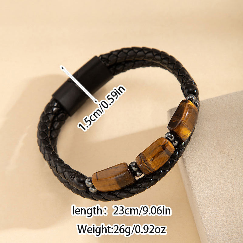 Wholesale Men S Multi Layer Leather Rope Bracelet With Tiger Eye Stone Beads And Magnetic Clasp Trendy Everyday Wear