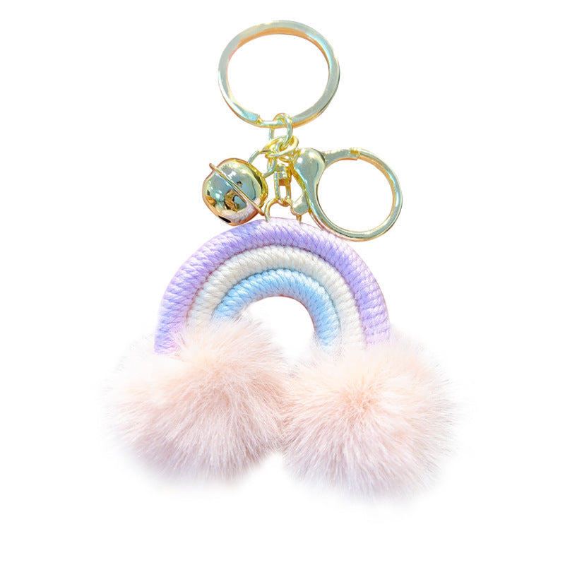 Wholesale Boho Braided Rainbow Pom Pom Keychain Lanyard Keychain Bohemian ACC-KC-WoAn004