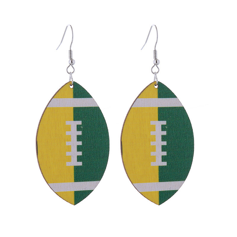 Wholesale Football Simple Print Wooden Earrings
