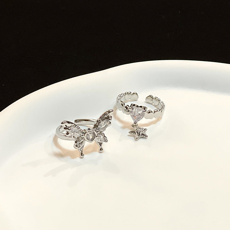 Wholesale Star Love Glacier Butterfly Open Ring Butterfly Hearts Rings Adjustable Rings ACC-RS-JiuHao001