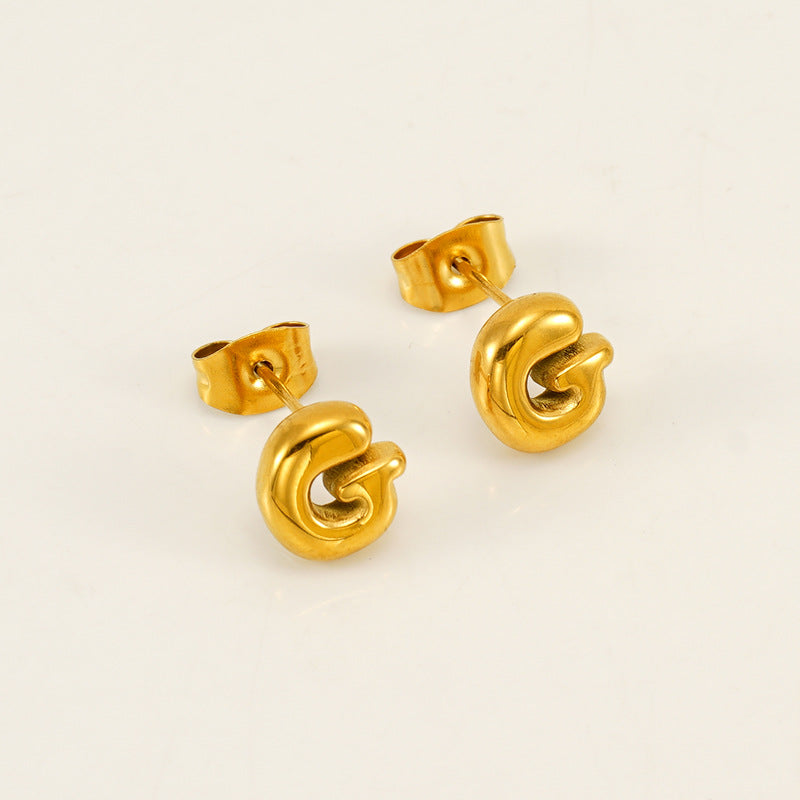 Wholesale 26 Letter Earrings Plated with 18K Gold Mini Letter Earrings Stainless Steel Earrings ACC-ES-ZhongYao008