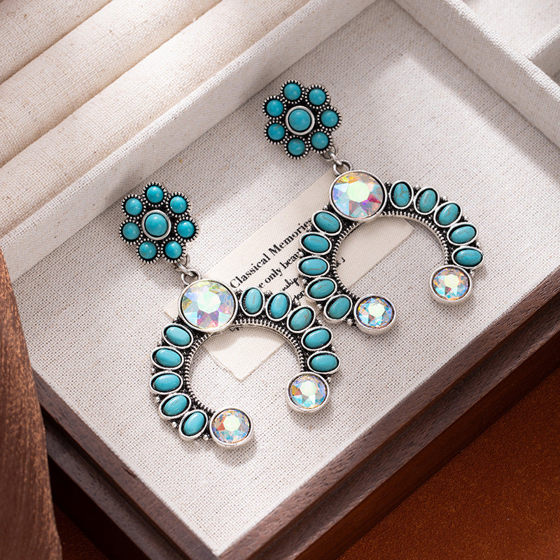 Wholesale Hollow turquoise flower earrings bohemian ear jewelry