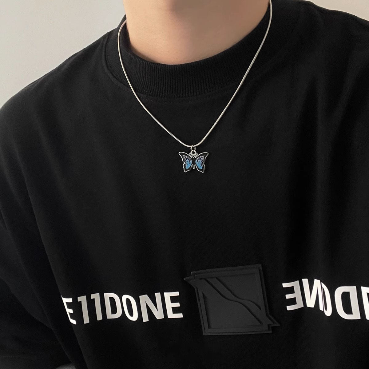 Wholesale Blue Titanium Steel Butterfly Necklace