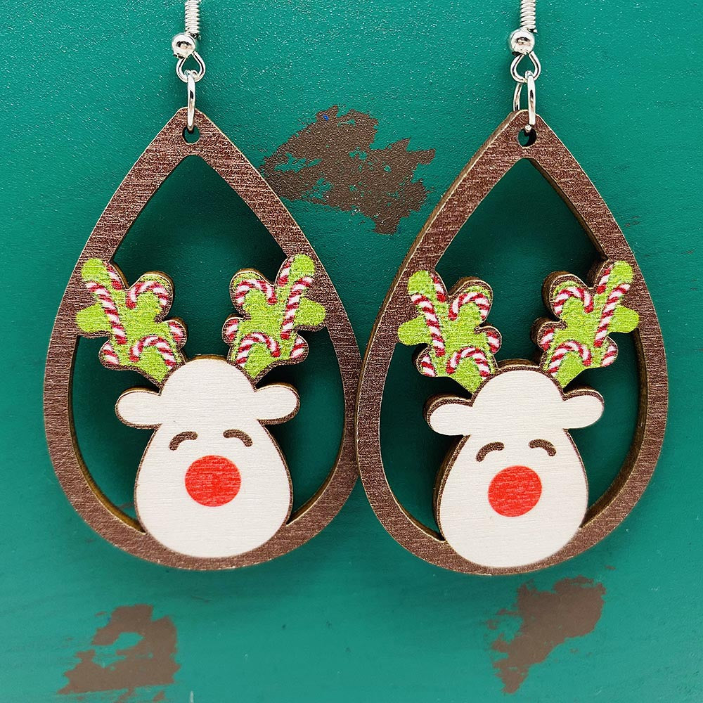 Wholesale Christmas Elk Santa Claus Stitching Wood Earrings ACC-ES-ChenY078