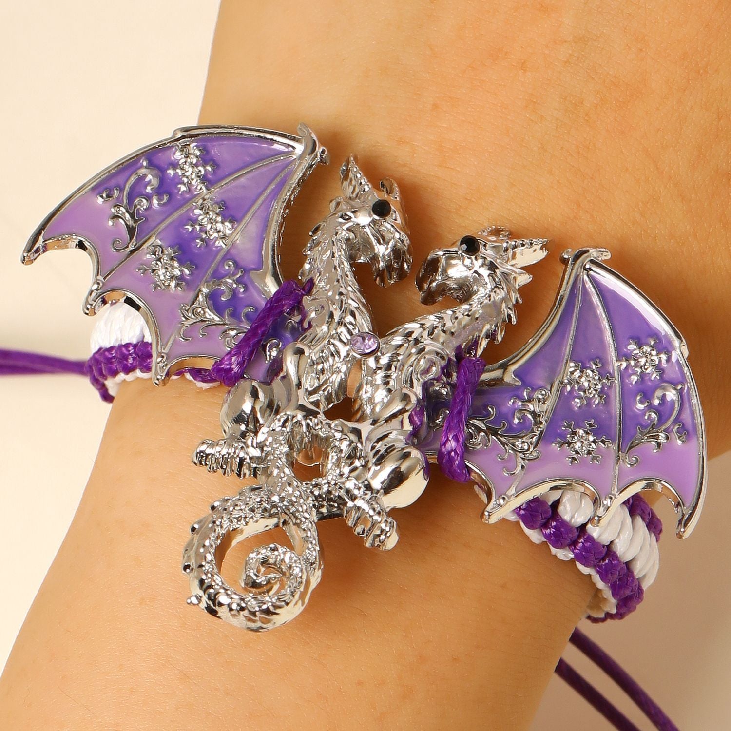 Wholesale Zinc Alloy Enamel Dragon Braided Bracelet,  Men' s Ancient Silver Fashion Jewelry Accessory
