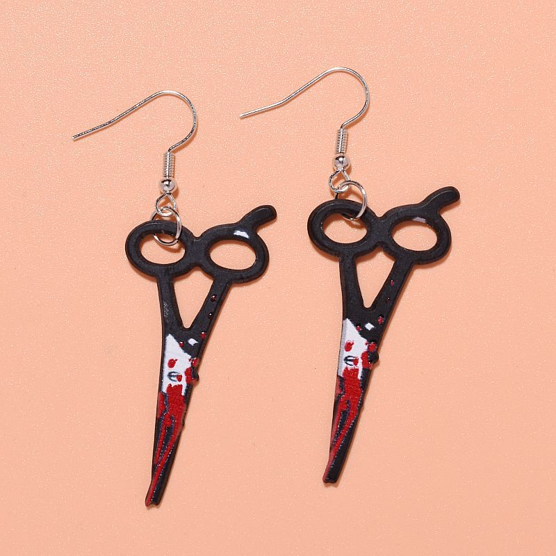 Wholesale Halloween acrylic printing  blood color knife earrings