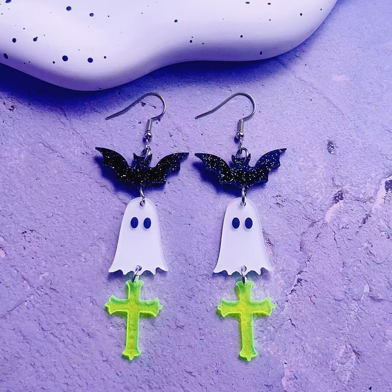 Wholesale Halloween Ghost Bat Spider Cross Earrings