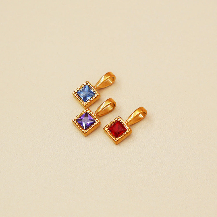 Wholesale Stainless Steel Colorful 12 Birthstone Pendant Free Assembly DIY Accessories Necklace