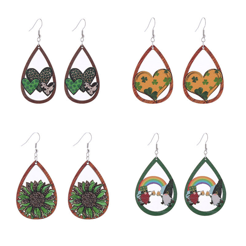 Wholesale Cross Mirror St. Patrick's Day Wood Earrings