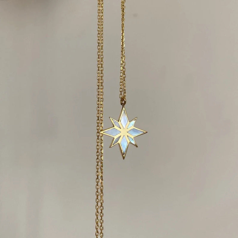 Wholesale Handmade Natural Abalone Shell Patch Titanium Steel Electroplated 18K Gold Six-pointed Star Clavicle Chain Necklace ACC-NE-JP006