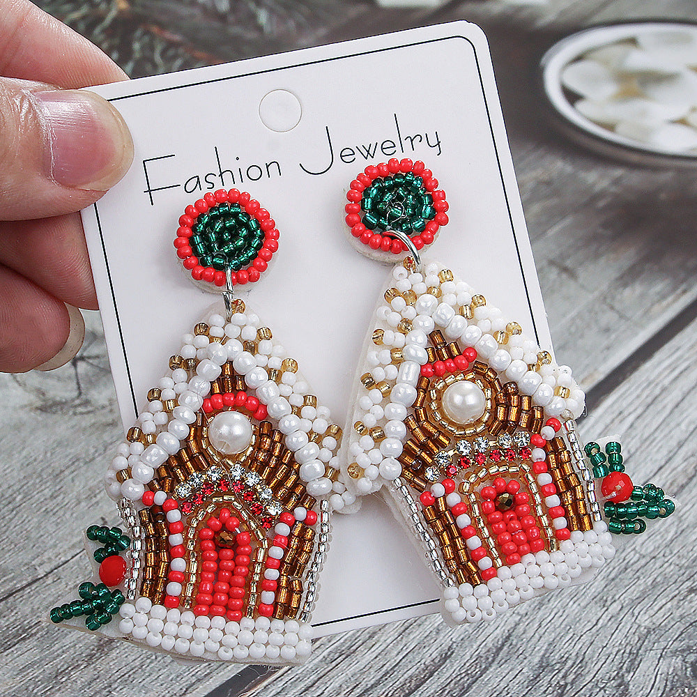 Wholesale Christmas Tree Style Rice Bead Earrings Handmade Beads ACC-ES-ManT021