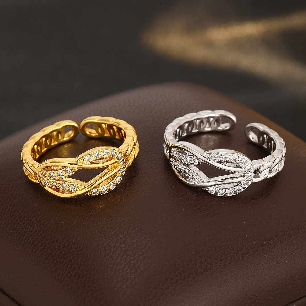 Wholesale Gold Plated Brass Zircon Adjustable Cross Horseshoe Ring Women S Chic Fashion Jewelry Accessory Boutique Resale Gift